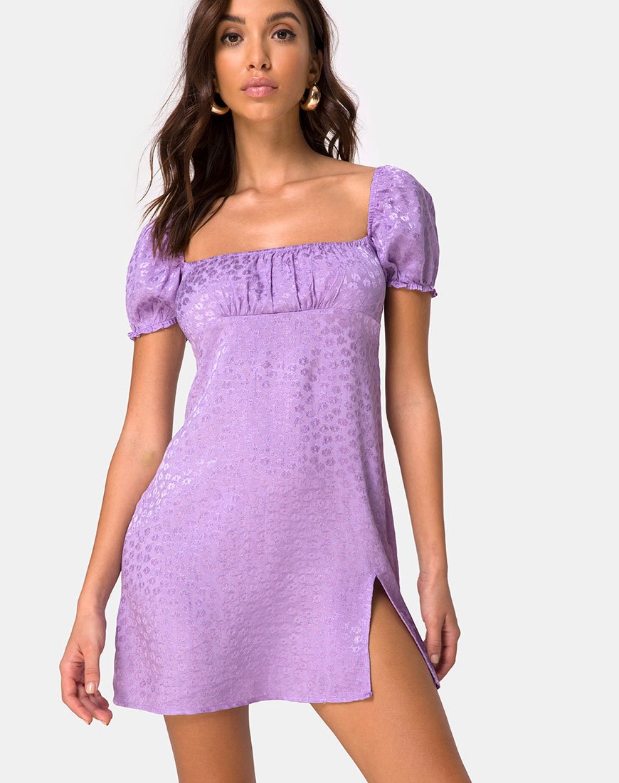 Lonma Mini Dress in Satin Ditsy Rose Lavender