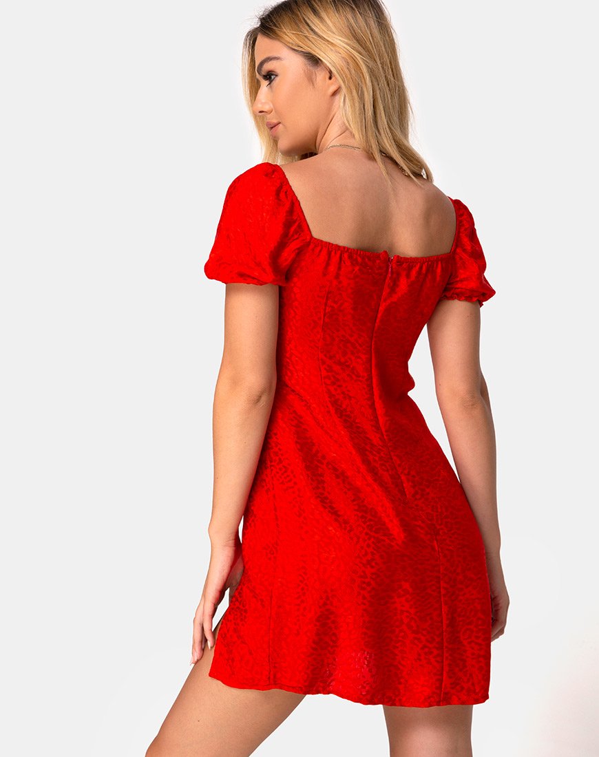 Lonma Dress in Satin Cheetah Red