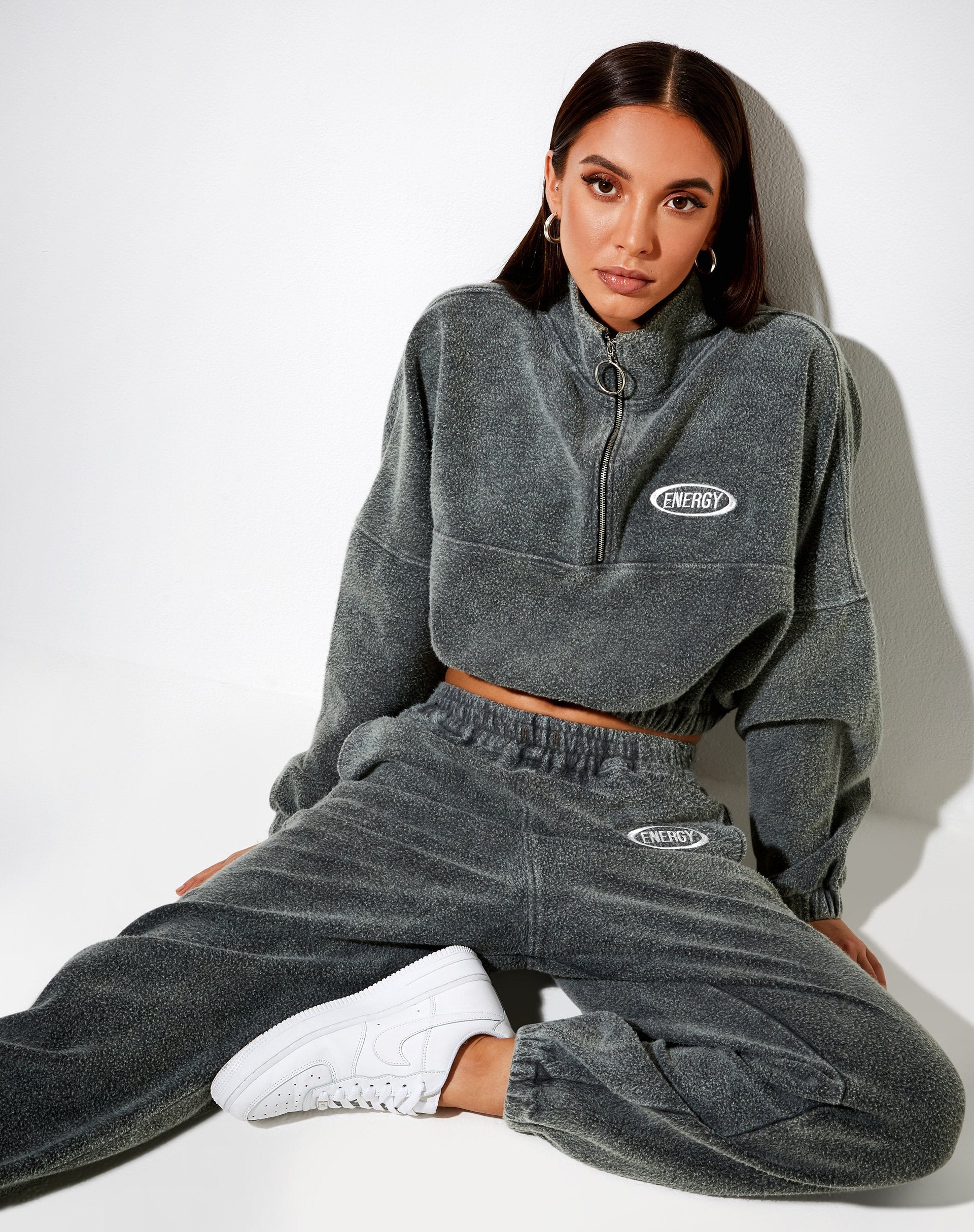 Motel discount Rocks Matching Set Crop Zip Hooded Jacket & Wide Leg High Rise Track Pants