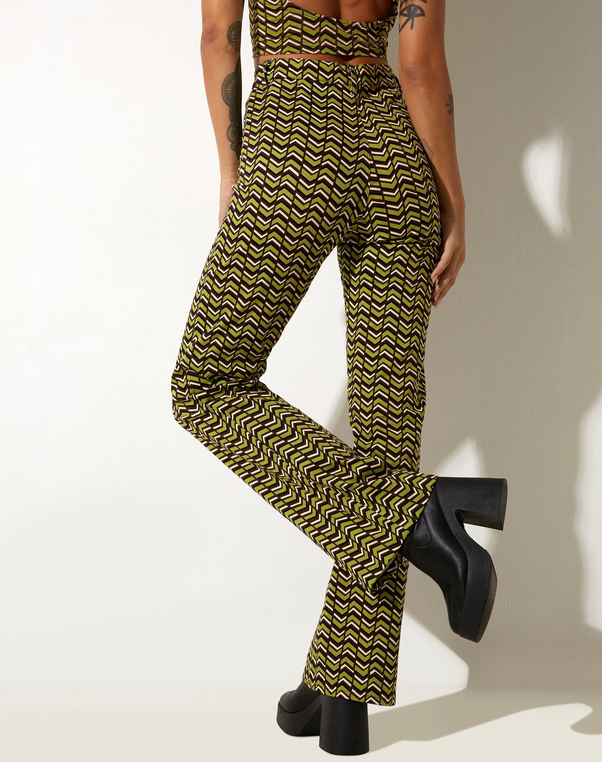 image of Zoven Flare Trouser in Chevron Green