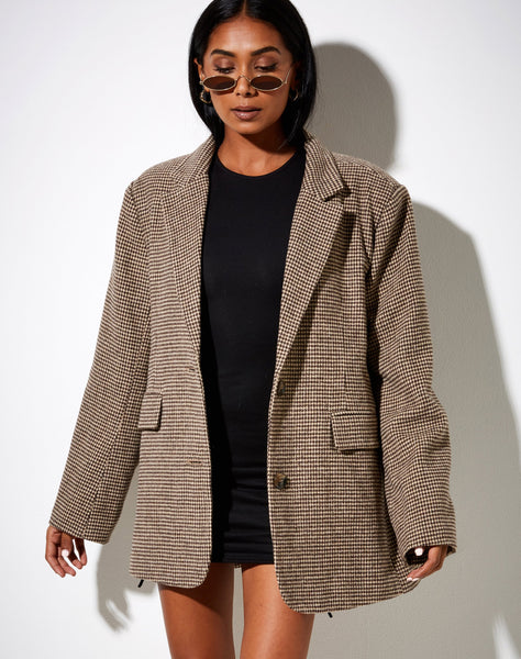 Oversized blazer - Brown/houndstooth-patterned - Ladies