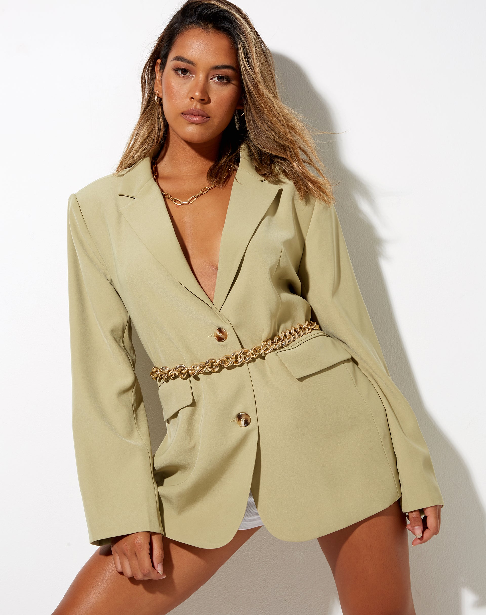 Green Longline Suit Blazer Jacket | Maiwa – motelrocks-com-eur