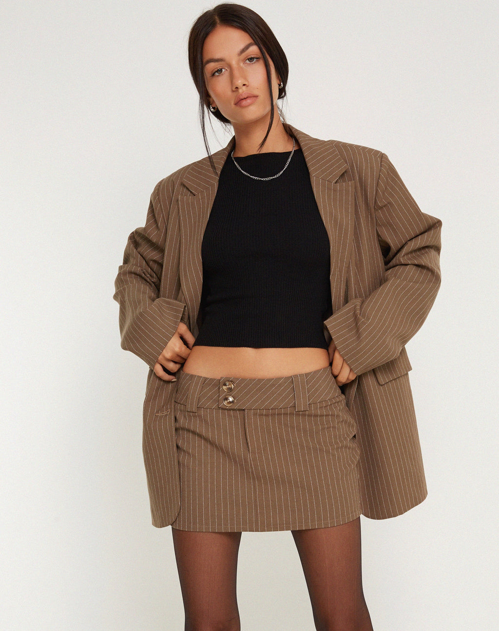 Tovani Mini Skirt in Pinstripe Brown