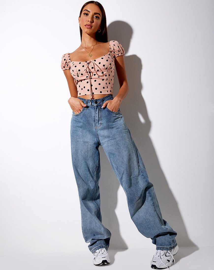Image of Mazu Crop Top in New Polka Nude Black