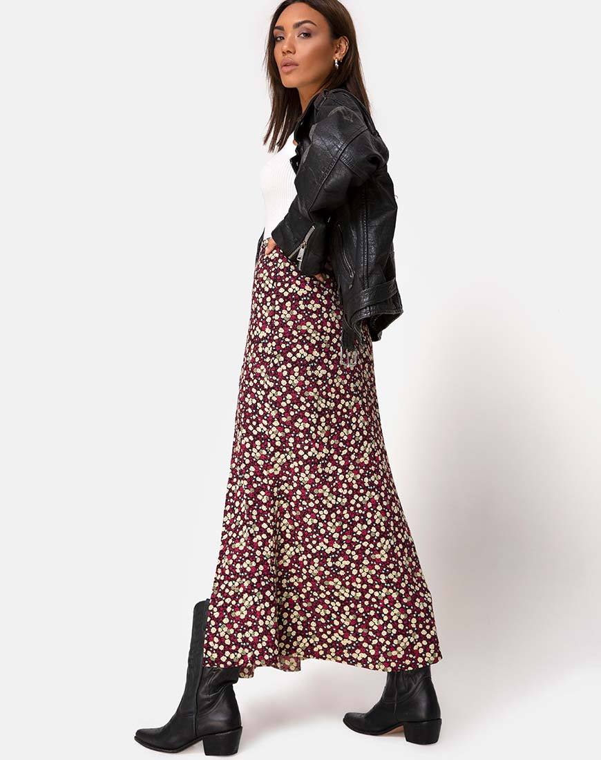 Mica Maxi Skirt in Floral Field Plum