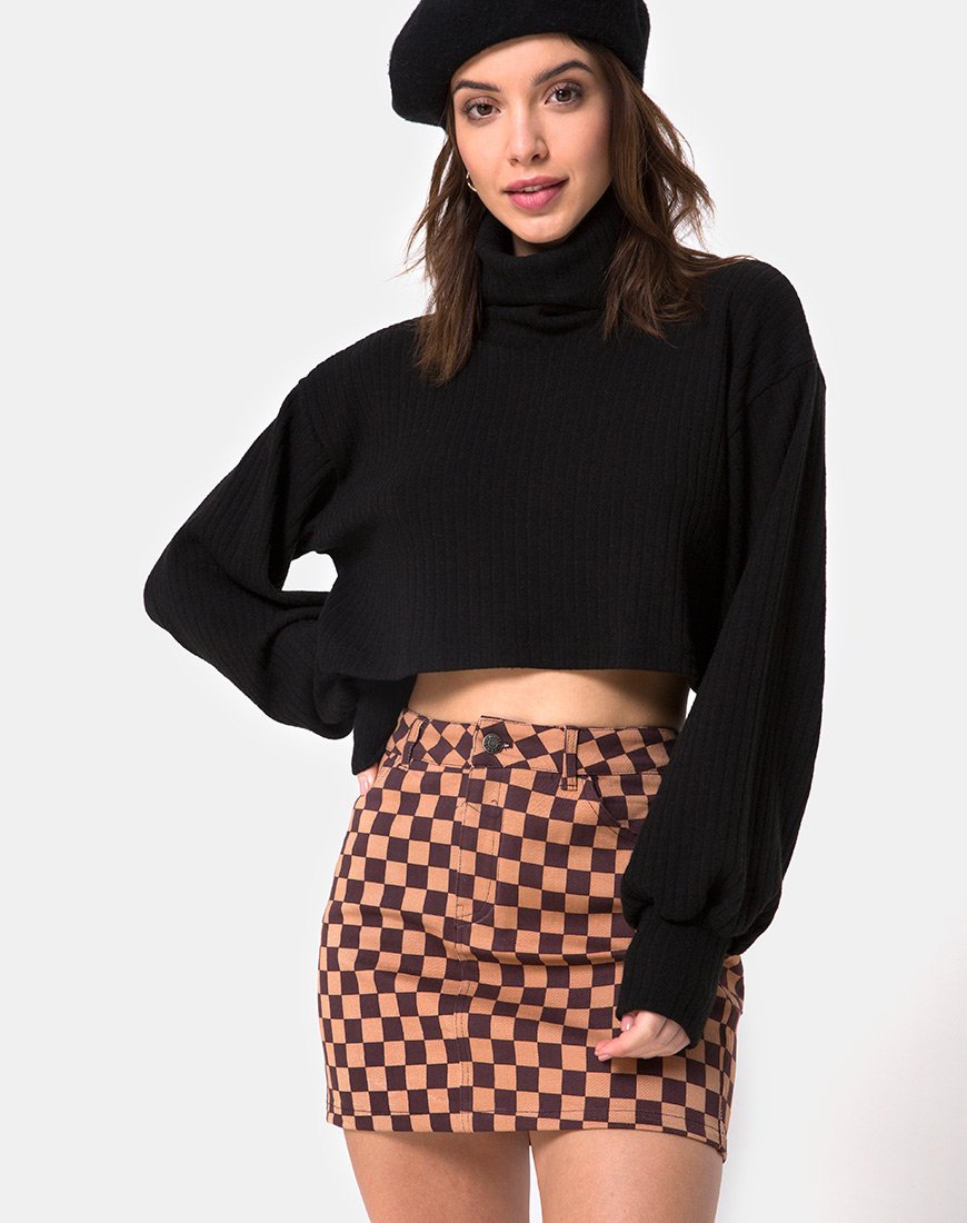 Image of Mini broomy Skirt in Checkerboard Tan