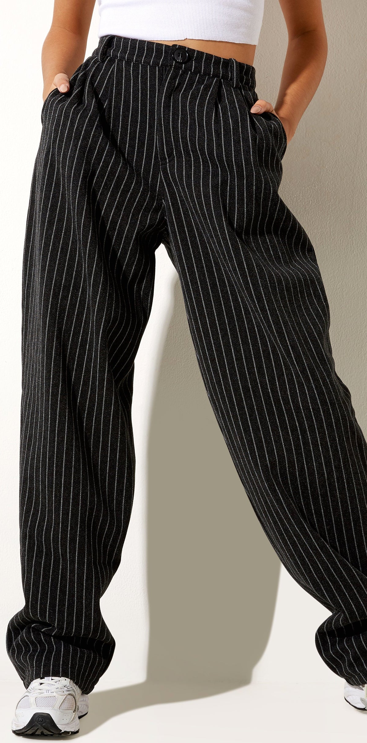 Black Pinstripe Wide Leg Trousers | Misha – motelrocks-com-eur