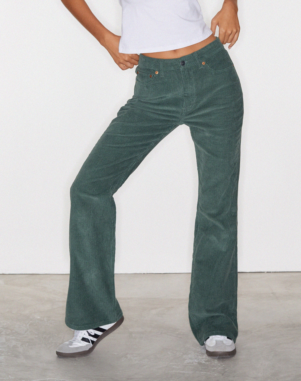 MOTEL X OLIVIA NEILL Bootleg Jeans in Cord Green