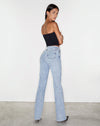 image of Frayed Low Rise Jeans in Light Wash Blue