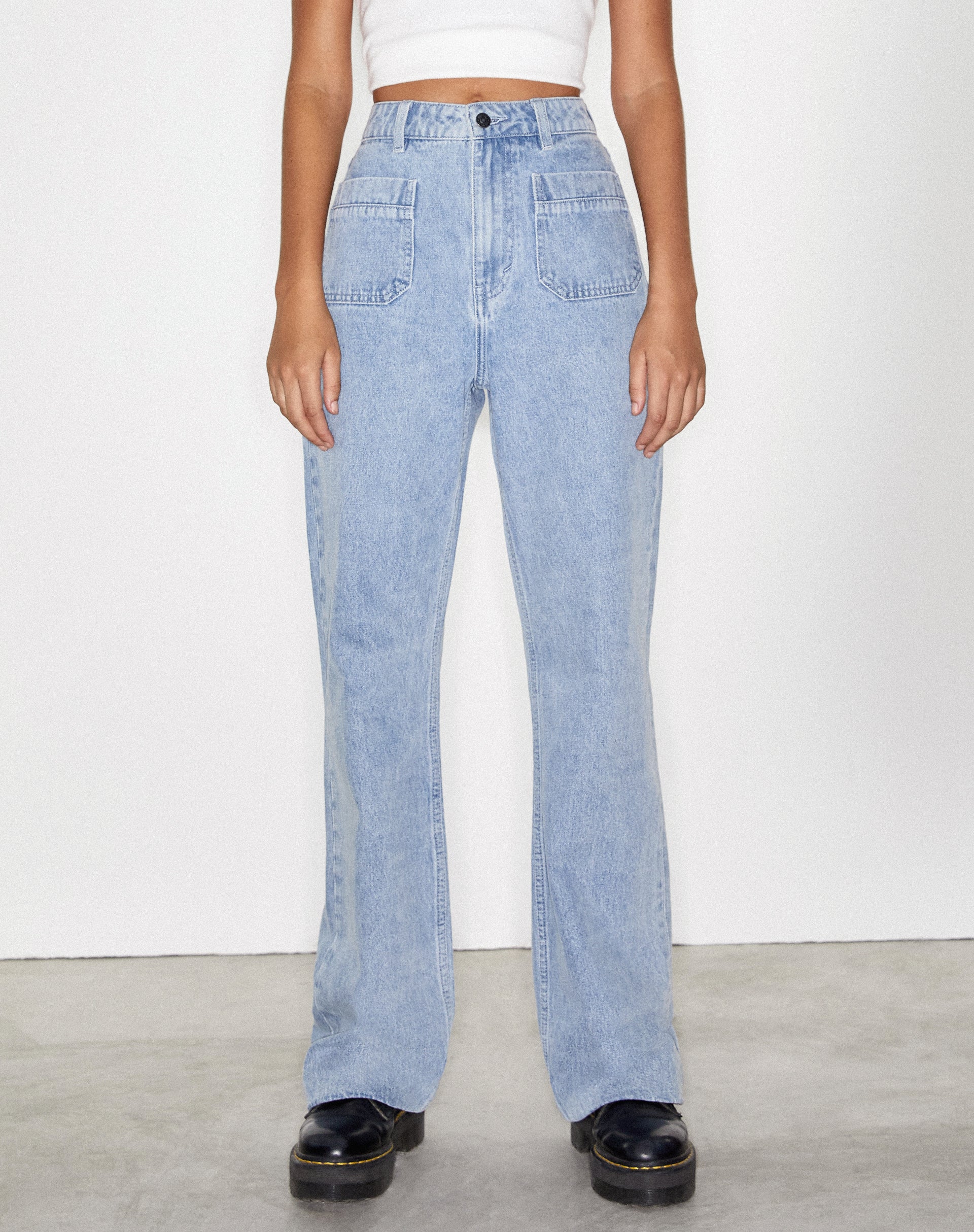 Front Pocket Light Wash Flare Leg Jean | Retro Pocket Flare Jean
