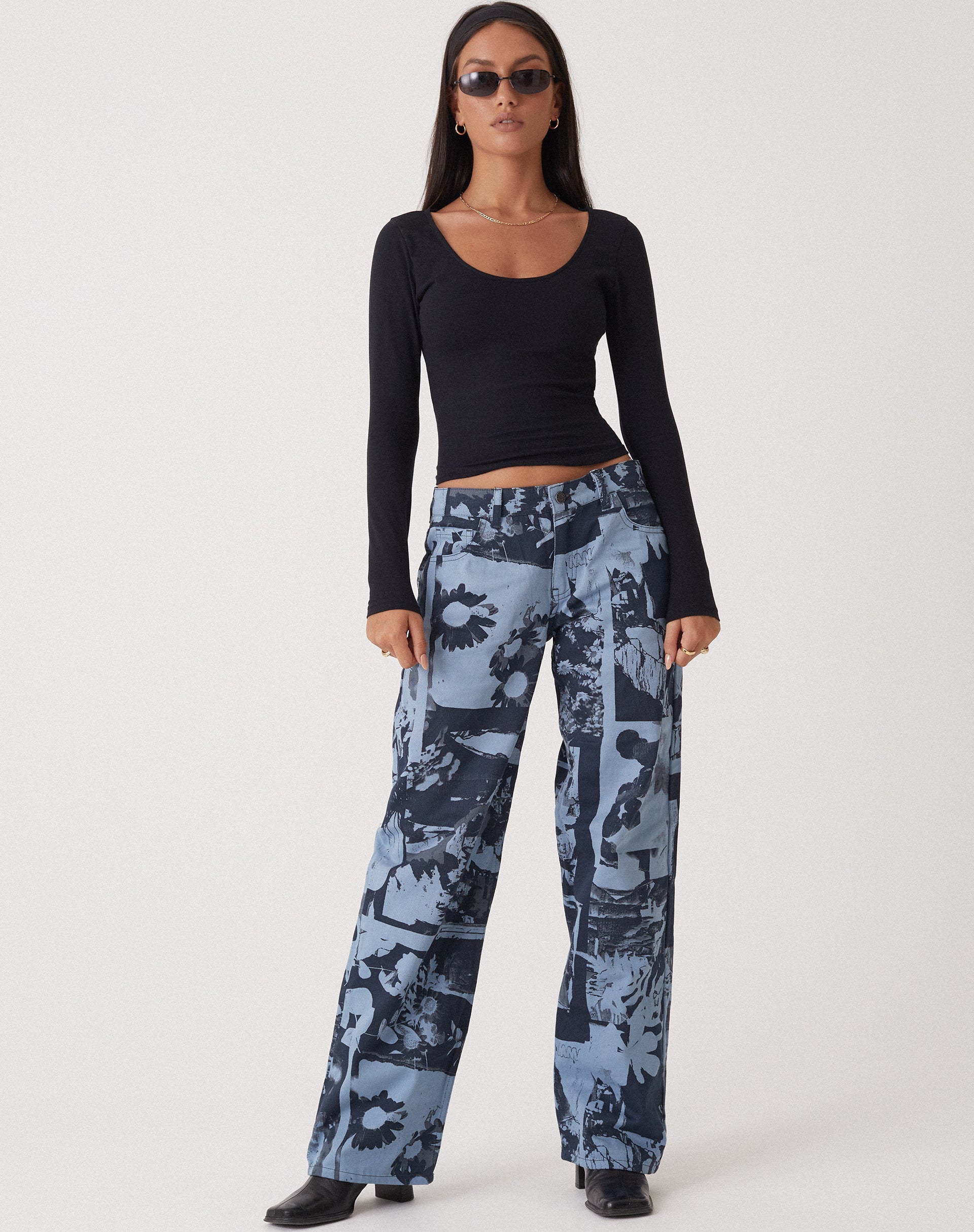 image of MOTEL X OLIVIA NEILL Low Rise Parallel Jean in Photo Collage Blue