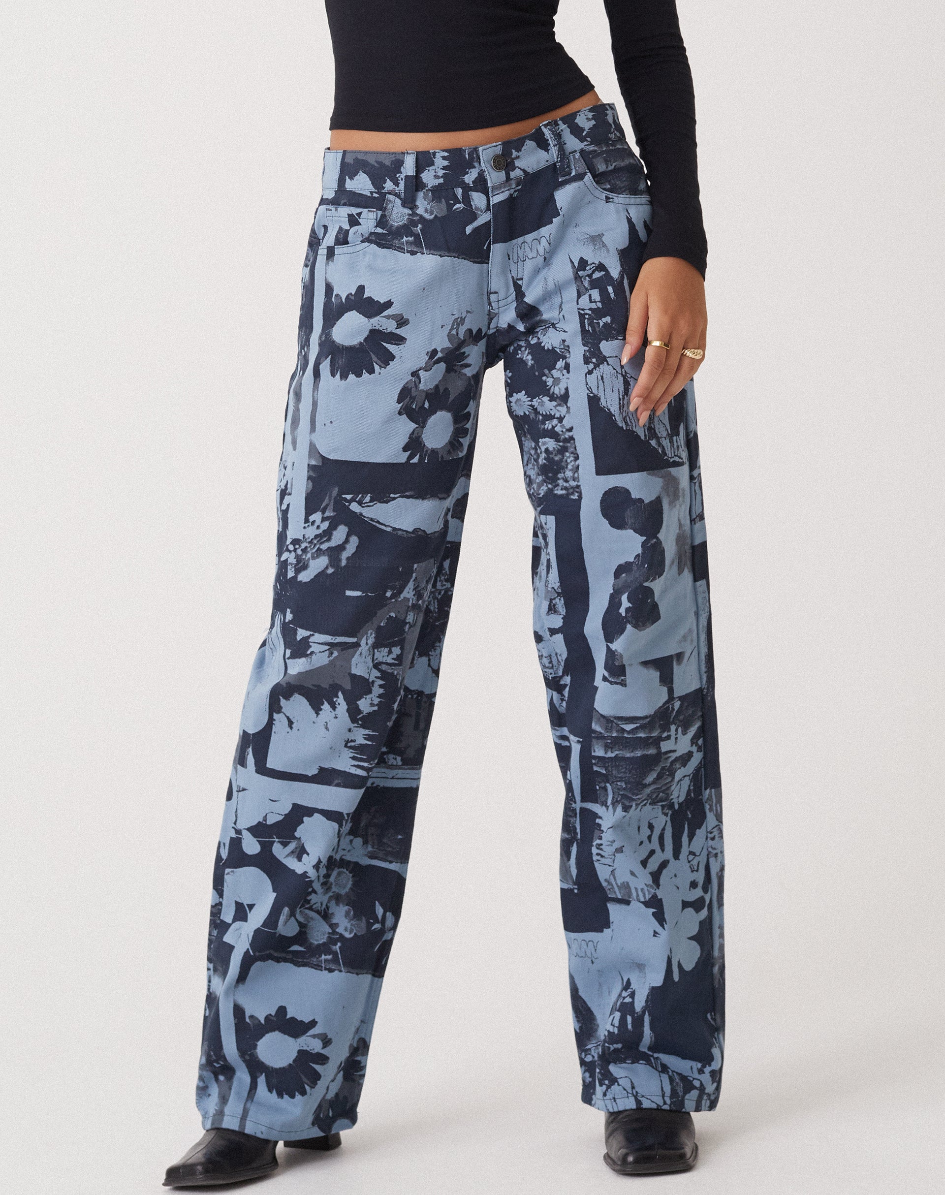 image of  MOTEL X OLIVIA NEILL Low Rise Parallel Jean in Photo Collage Blue