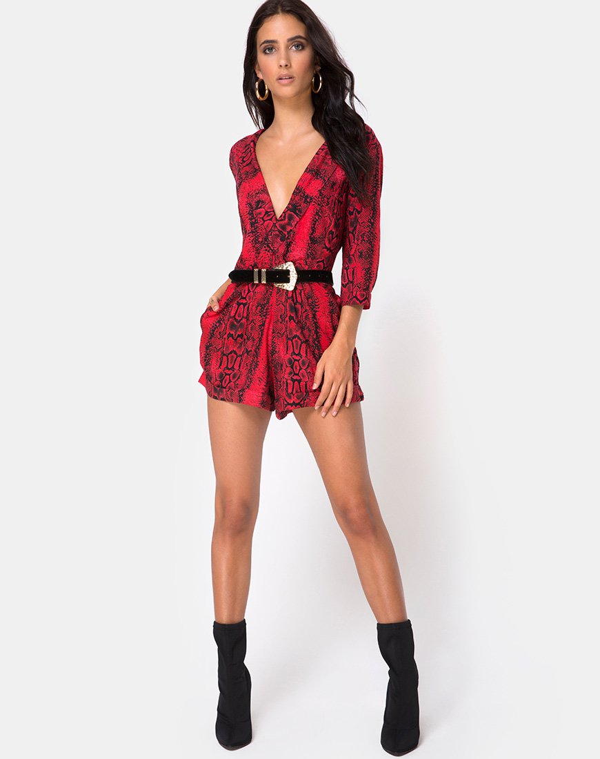 Image of Nanic Plunge Playsuit in Snake Red