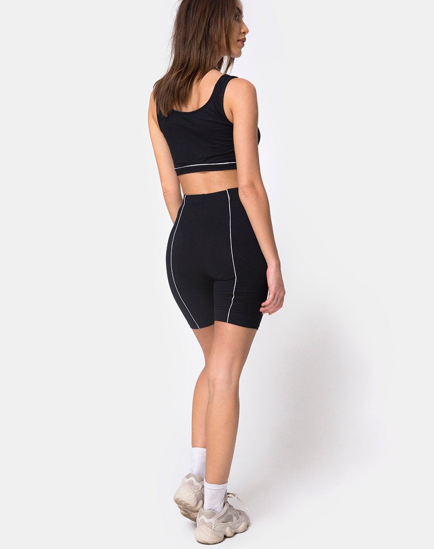 Image of Neho Cycle Short in Black with Piping Line