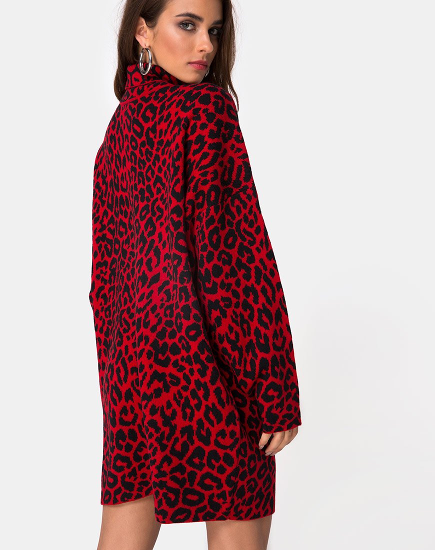 Image of Neivie Jumper Dress in Animal Knit Red