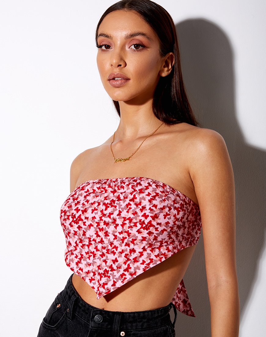 Image of Nolda Top in Ditsy Butterfly Peach and Red