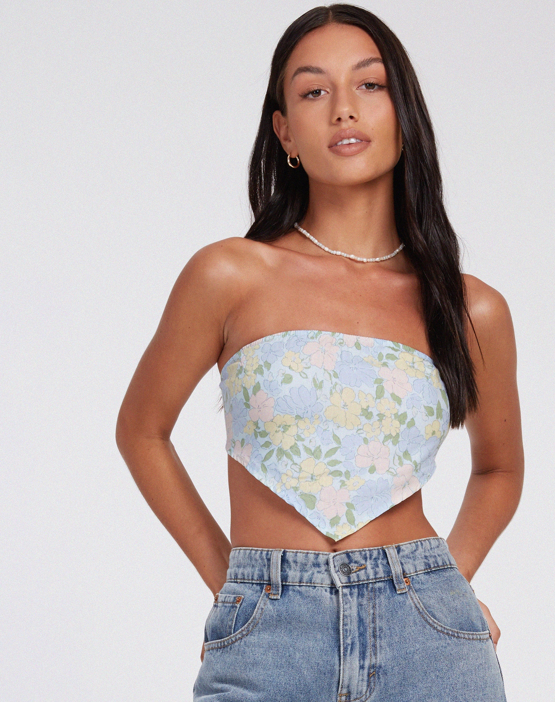 image of Nolda Crop Top in Washed Out Pastel Floral
