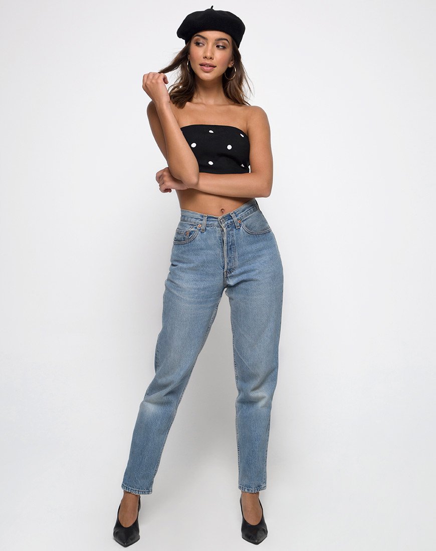Image of Nolia Tube Top in Black and White Polkadot