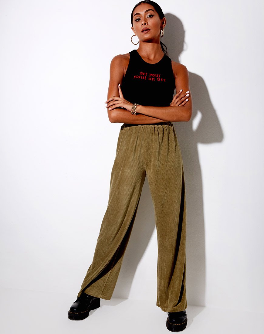 Image of Obeli Trouser in Velvet Rib Khaki