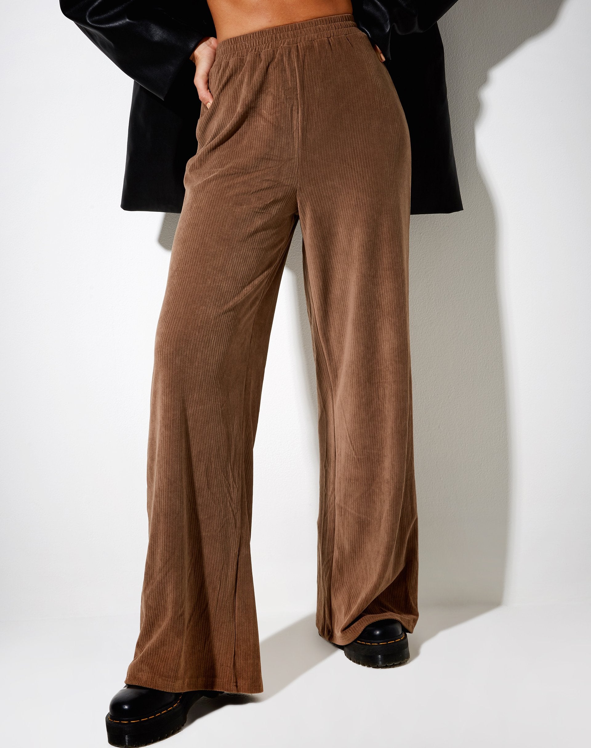 Image of Obeli Trouser in Velvet Rib Tan Brown