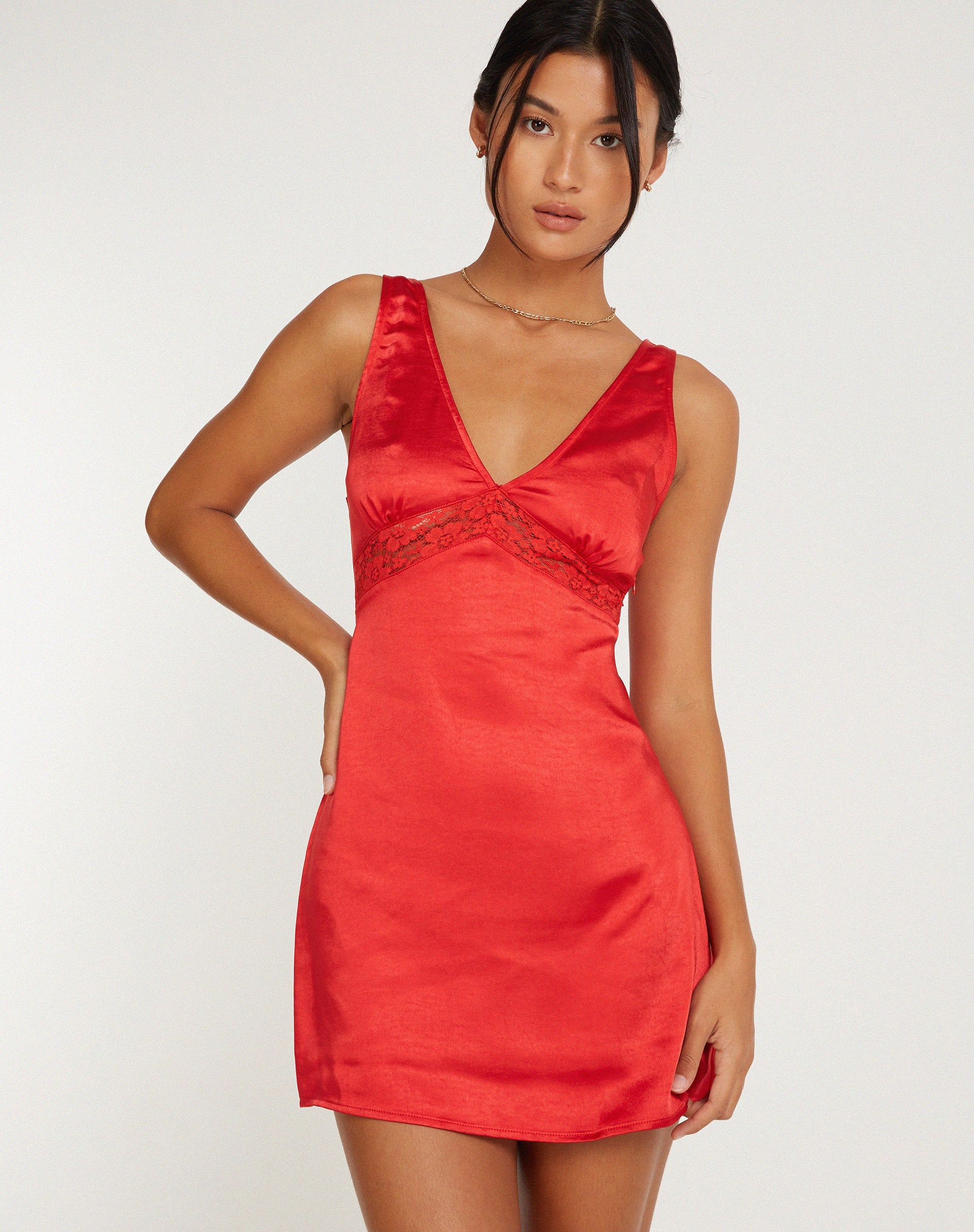Lebby Mini Dress in Satin Red