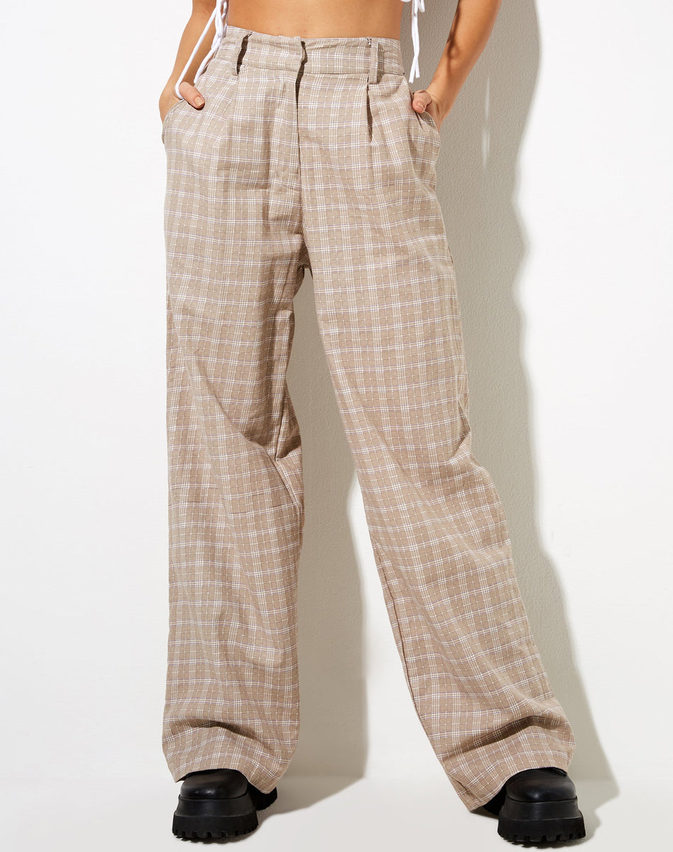 High Waist Beige and White Check Wide Leg Trouser | Onfal – motelrocks ...