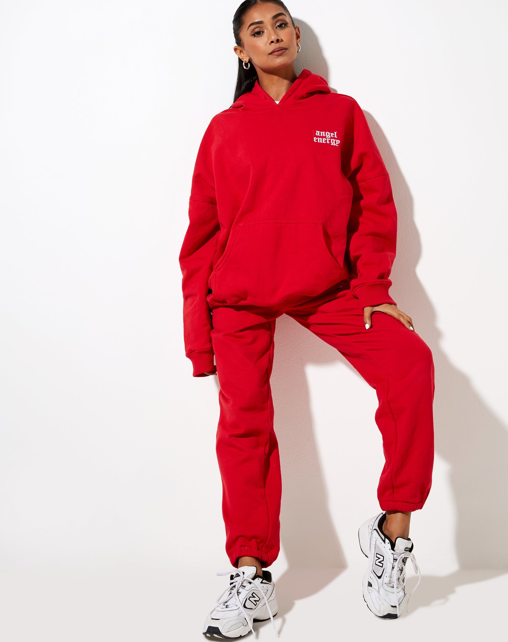 Image of Oversize Hoodie in Racing Red with Angel Energy Embro