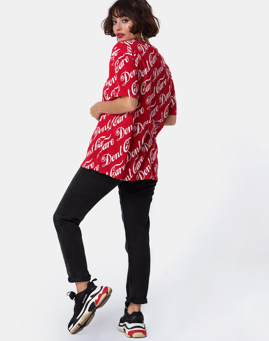 Image of Oversize Basic Tee in Red Don’t Care Full Print