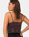 Image of Paima Strappy Top in Drape Net Sequin Iridescent Burgundy