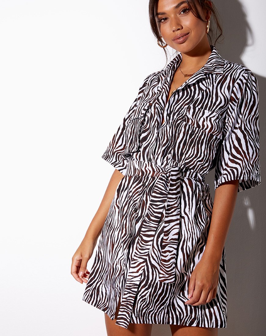 Image of Pamela Shirt Dress in Zebra Vertical