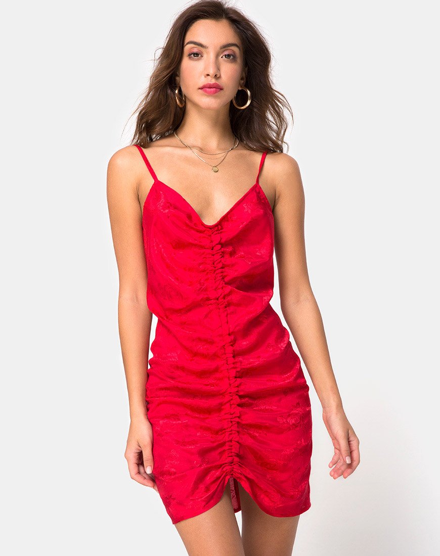 Panthus Dress in Satin Red