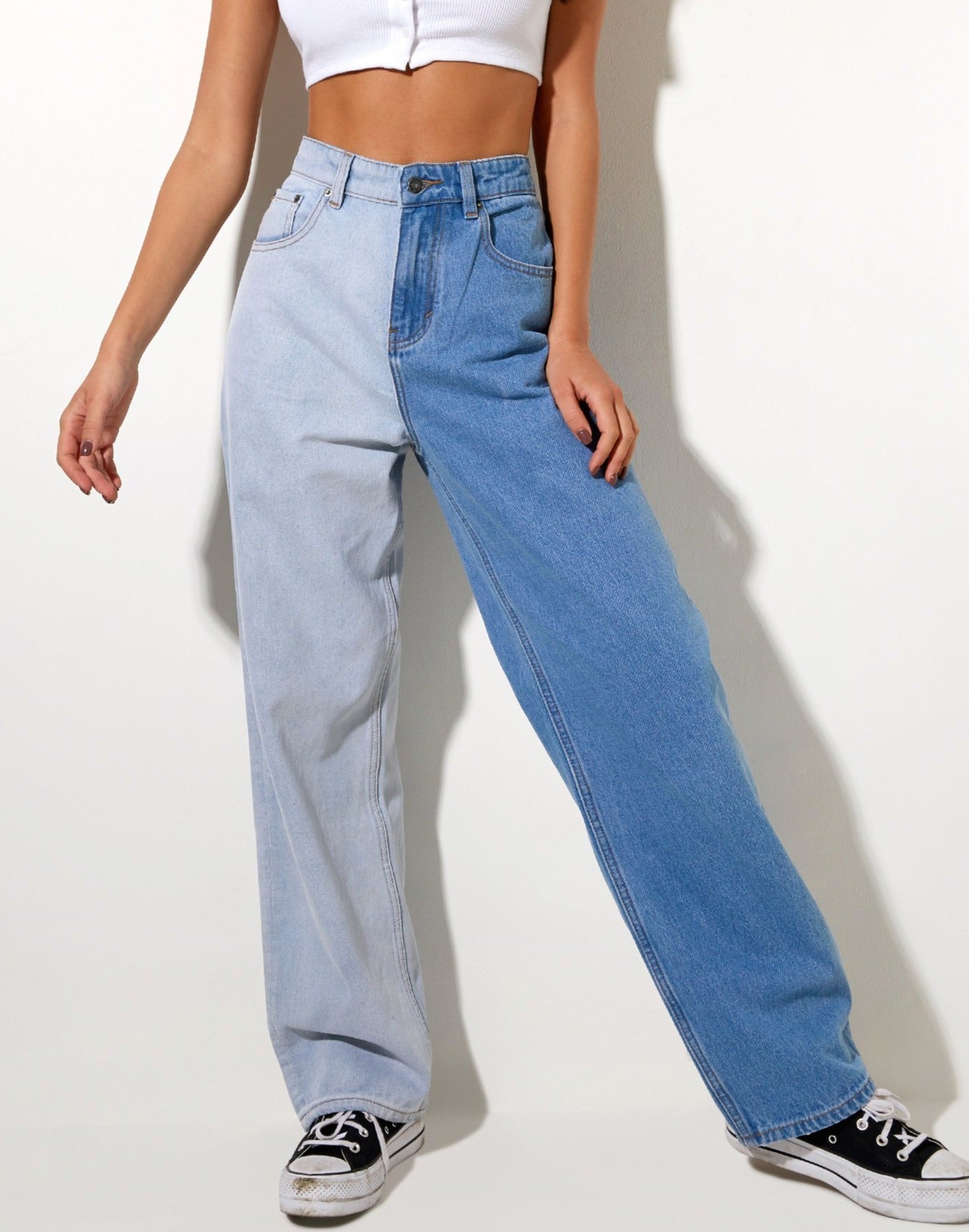 Image of Half and Half Parallel Jean in Light Wash and Bleach Denim