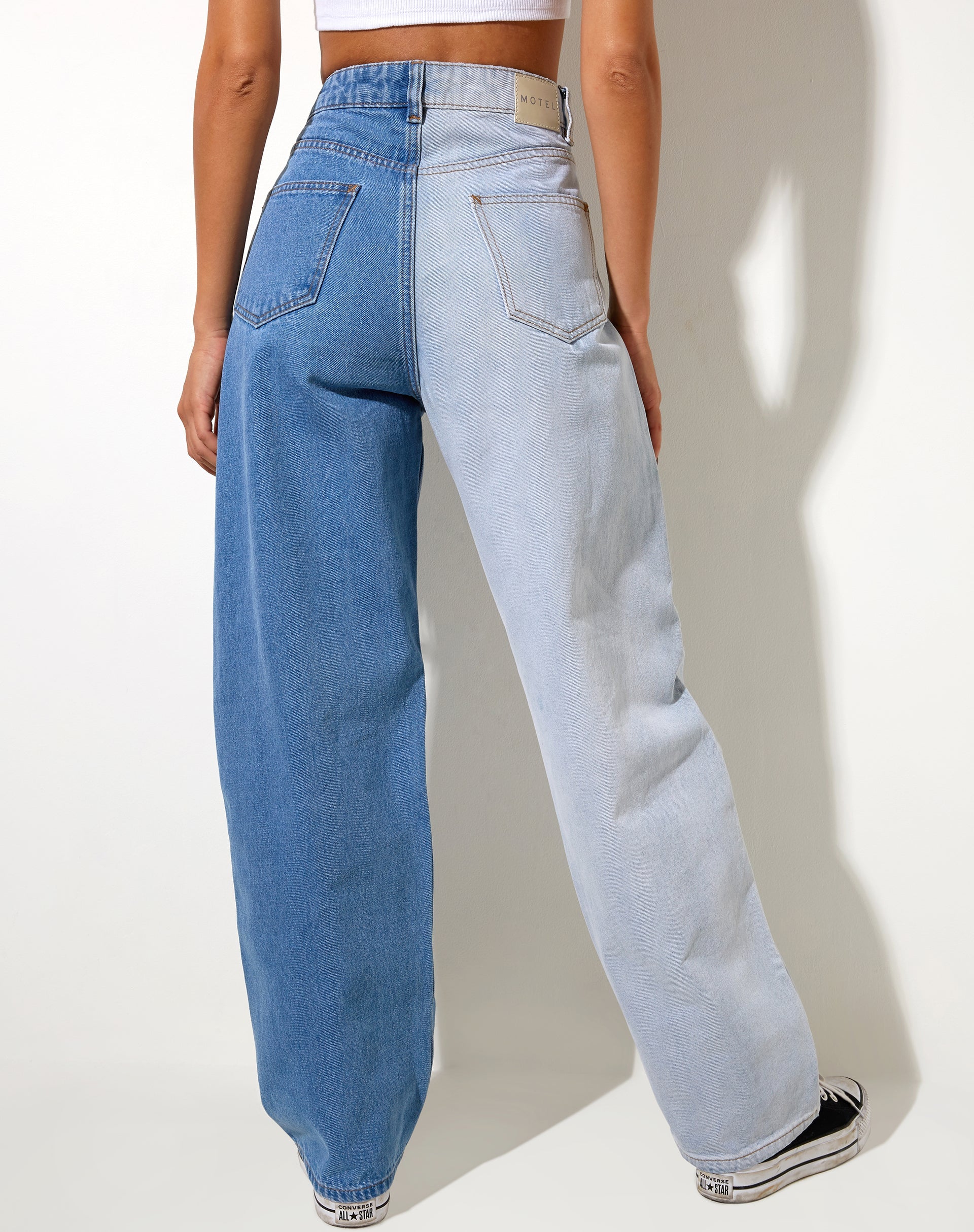Image of Half and Half Parallel Jean in Light Wash and Bleach Denim