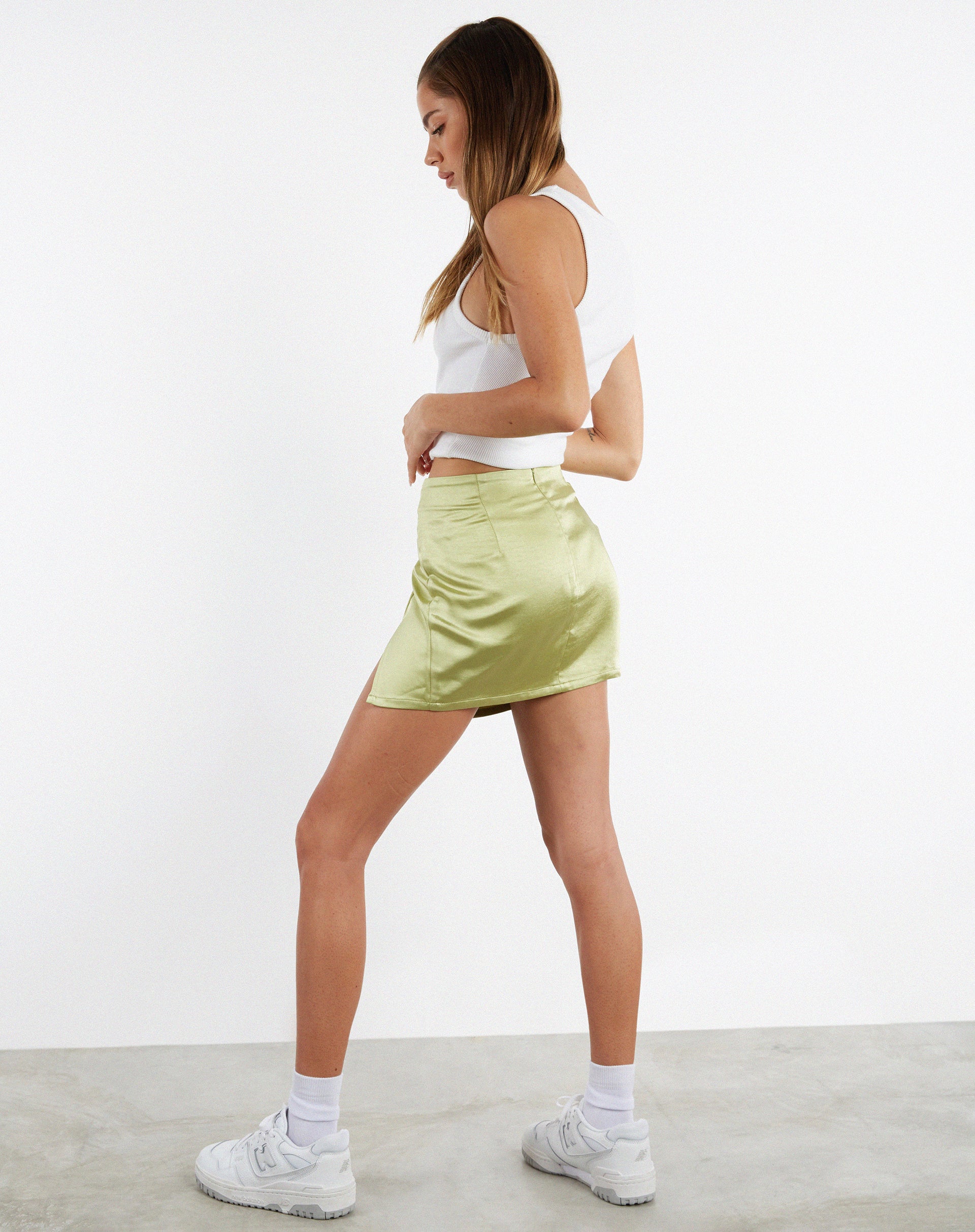 Image of MOTEL X JACQUIE Pelma Mini Skirt in Satin Nile Green