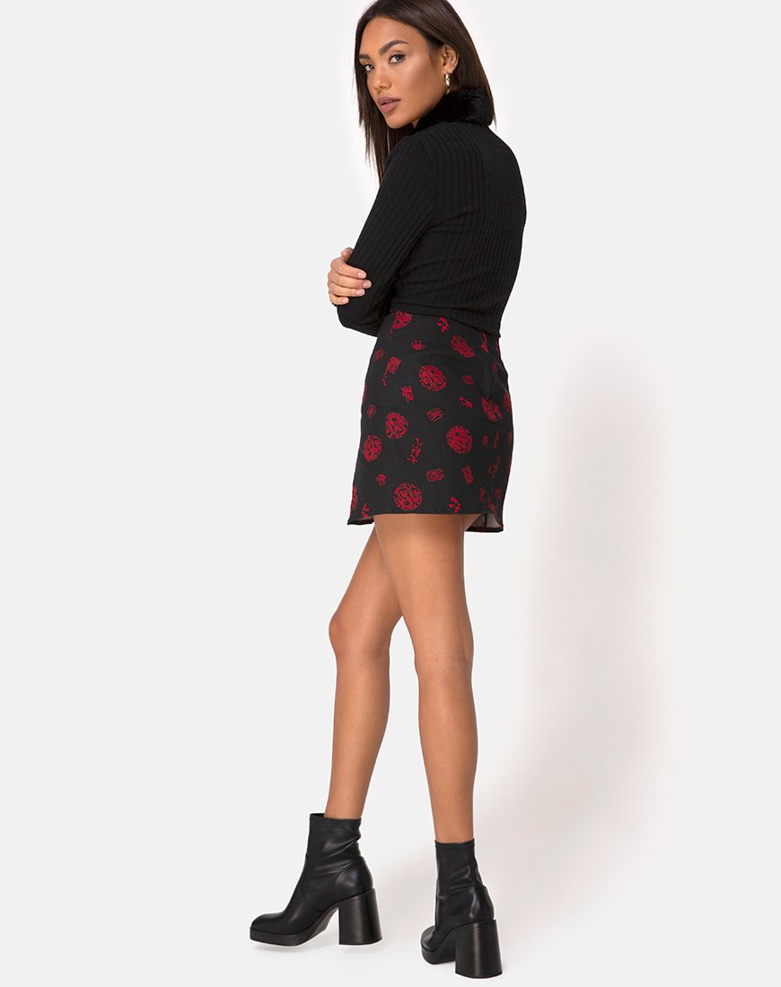 Image of Pelmet Skirt in China Town Black Red