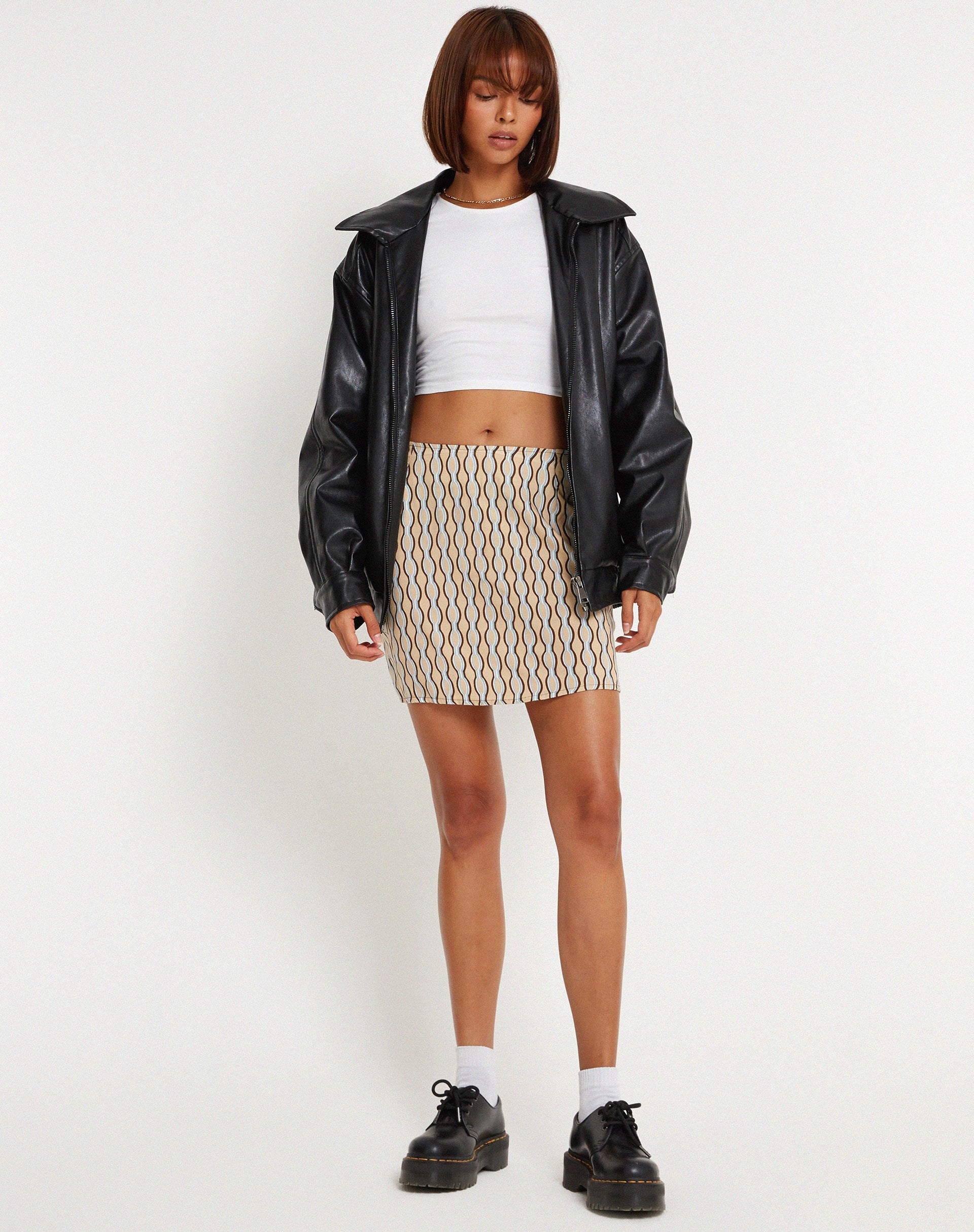image of Pelmo Mini Skirt in Preppy Geo Brown