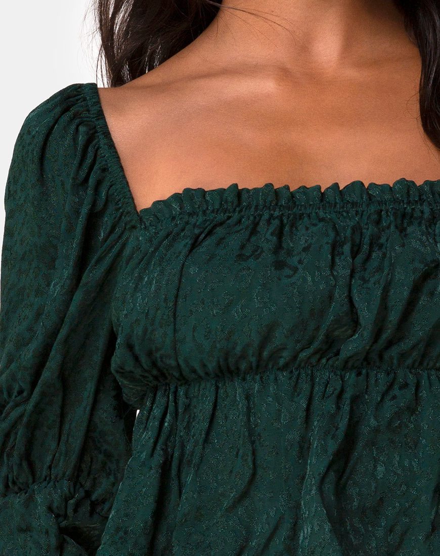 Image of Piery Top in Satin Cheetah Forest Green