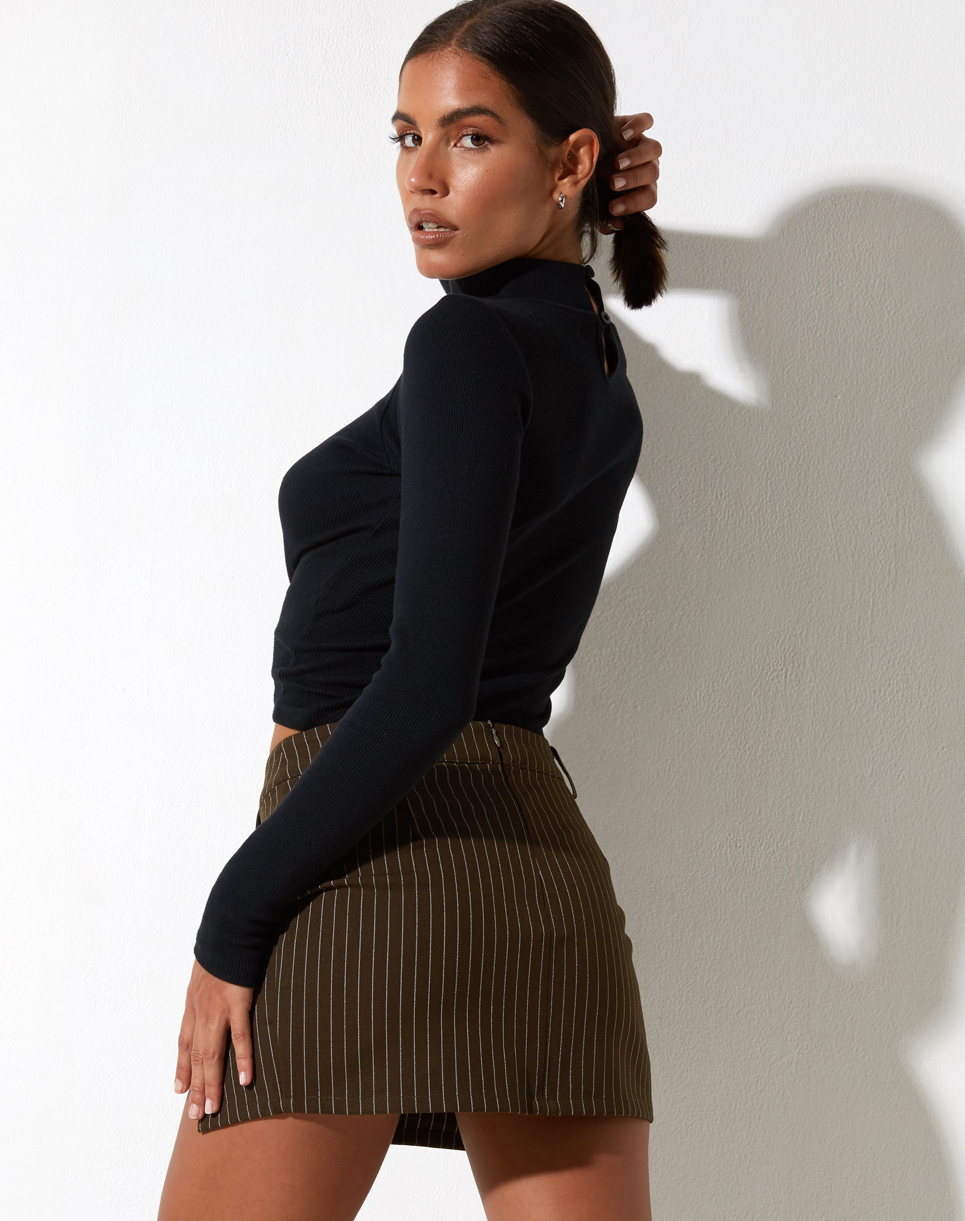 image of image of Pita Mini Skirt in Pinstripe Brown