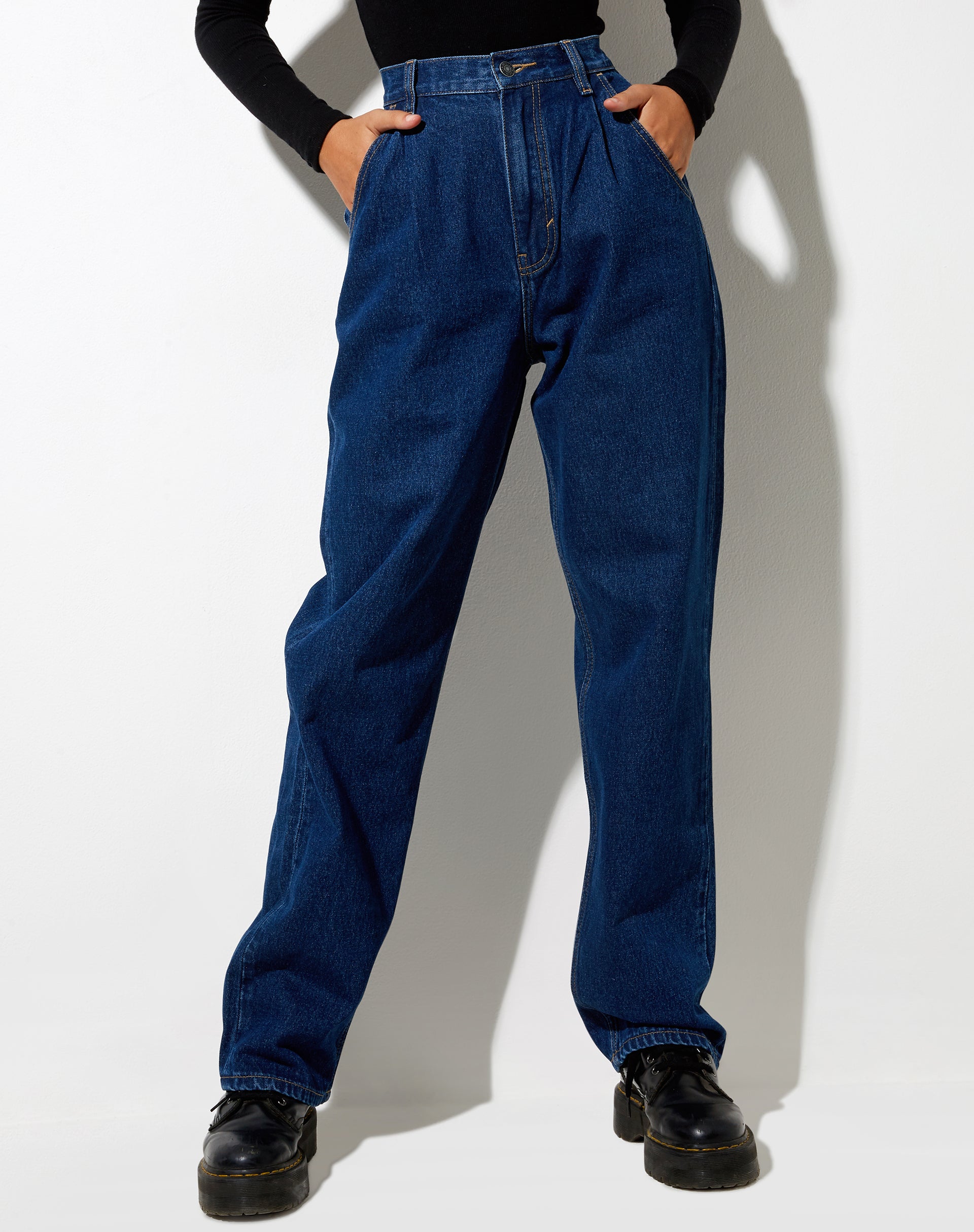 Pleated high cheap waisted jeans