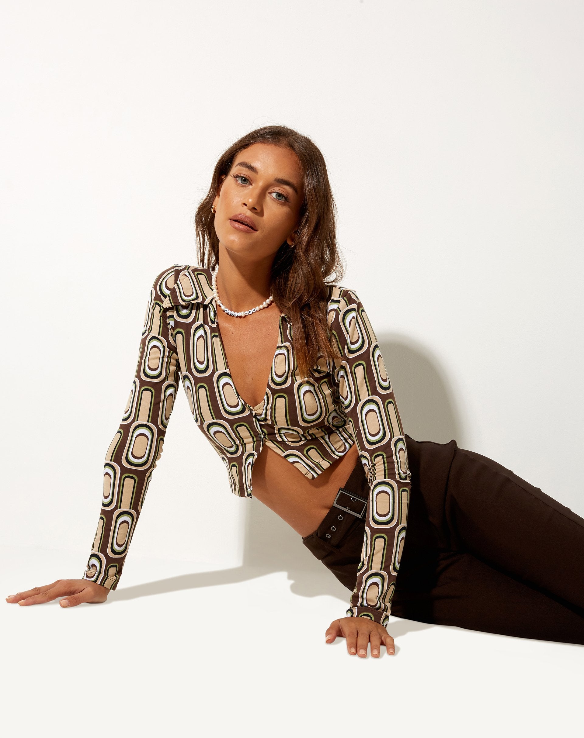 Image of Portia Long Sleeve Top in Retro Spot Brown