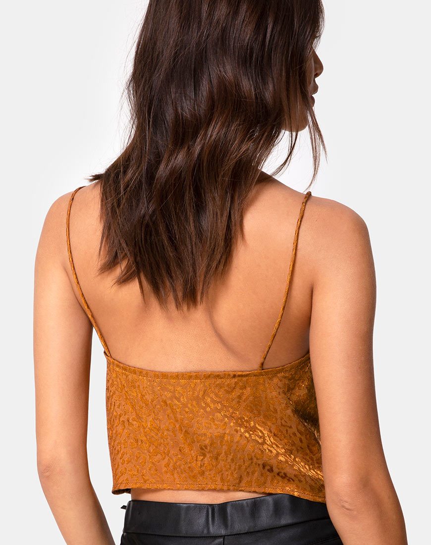 Image of Praha Top in Gold Satin Cheetah