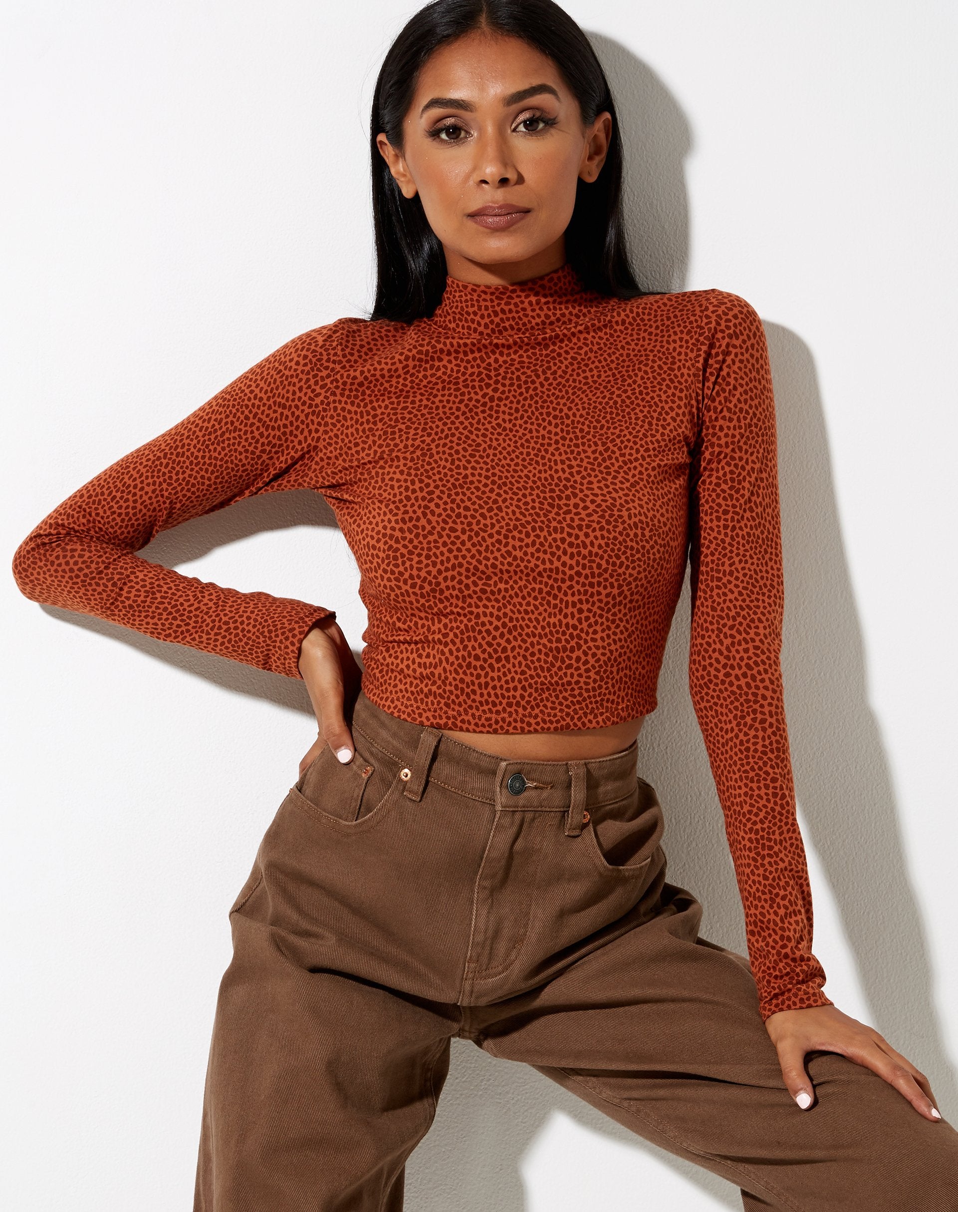 Image of Quky Crop Top in Mini Croc Brown