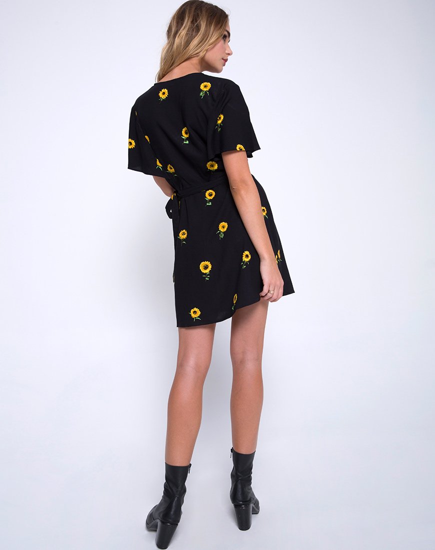 Image of Rawa Wrap Dress in Ditsy Sunflower