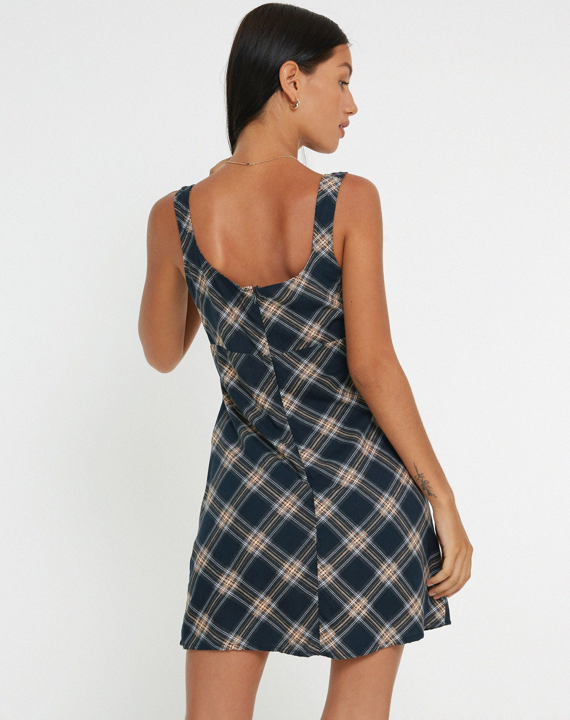 IMAGE OF Mehra Slip Dress in 20's Check Black and Grey