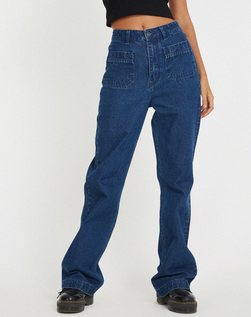 Front Pocket Indigo Flare Leg Jean | Retro Pocket Flare Jean ...