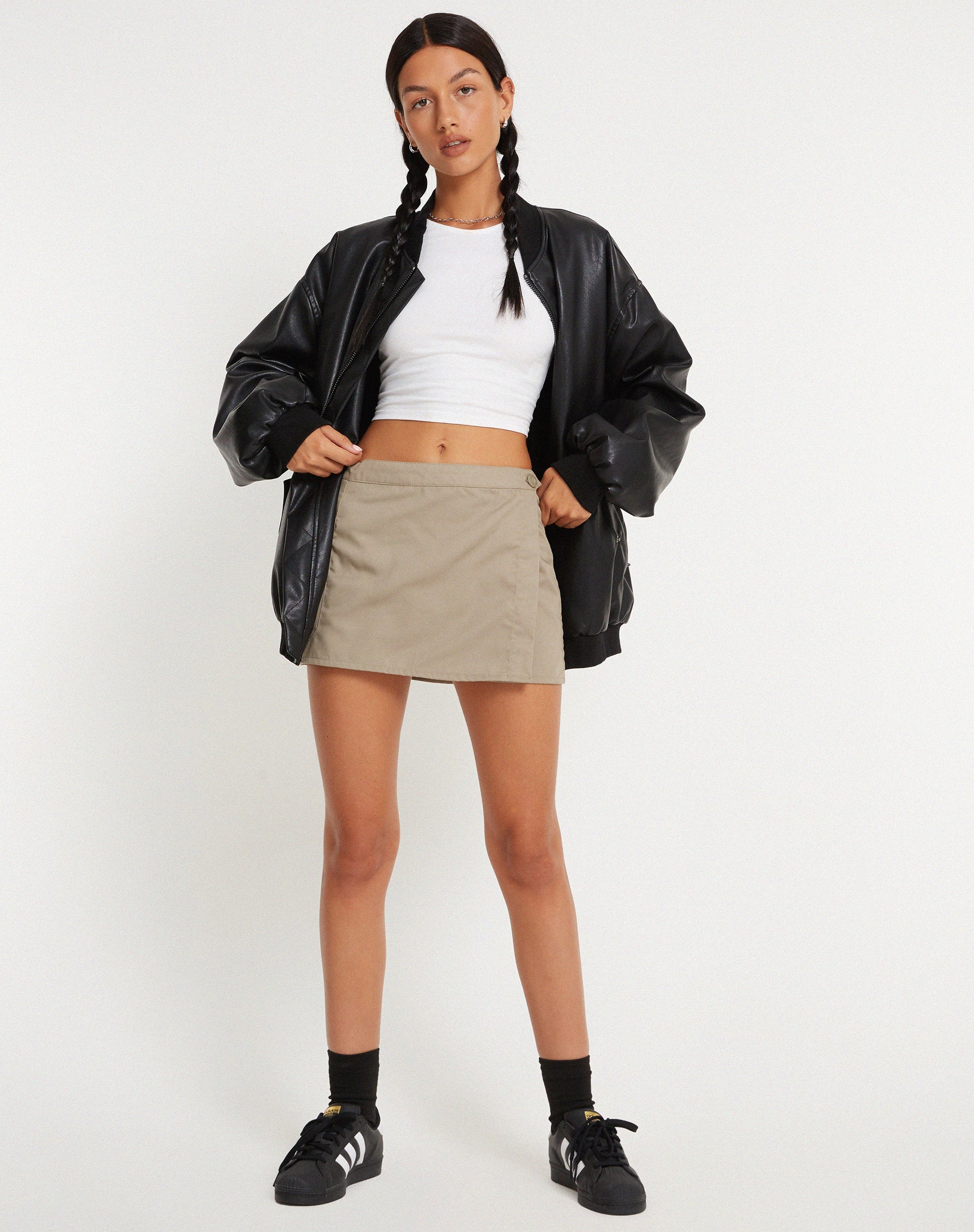 Image of MOTEL X JACQUIE Zephyr Mini Skirt in Cotton Drill Taupe