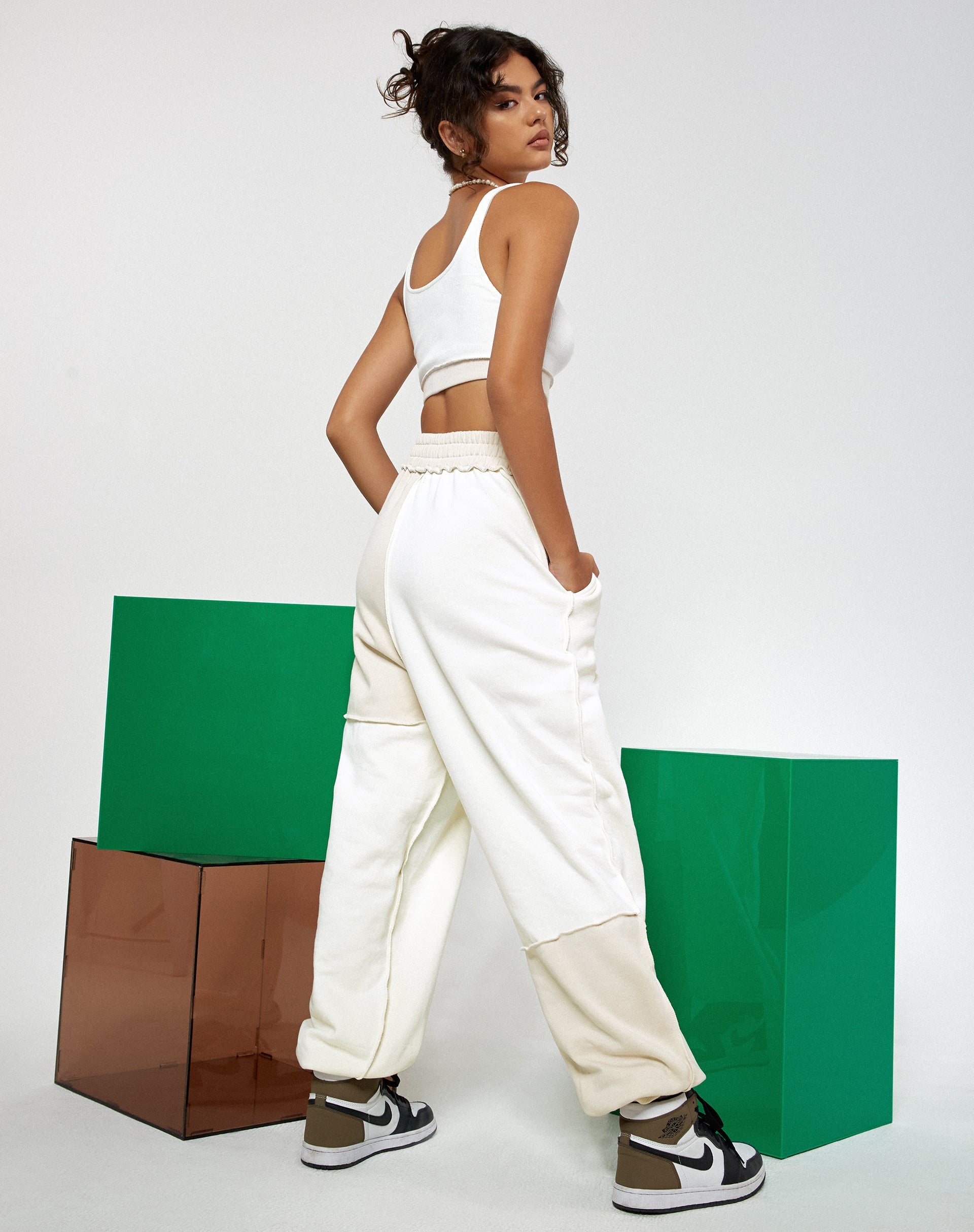 Image of Motel X Barbara Kristoffersen Ricci Crop Top in Panelled Ivory and Winter White