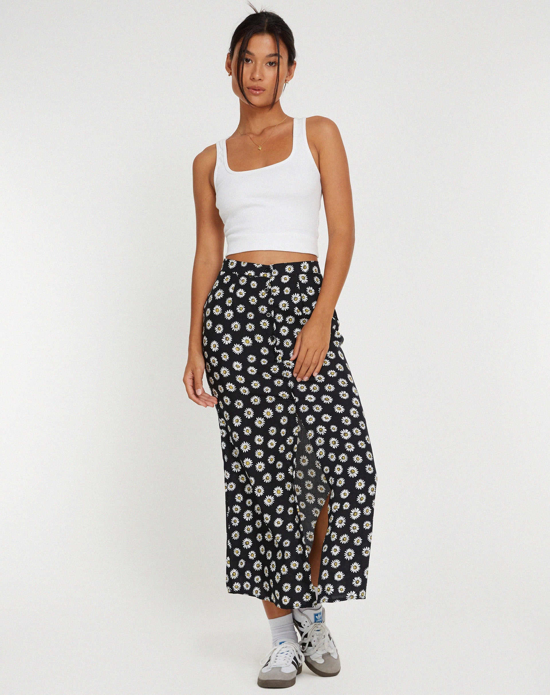 Black and Yellow Daisy Print Midi Skirt | Rima – motelrocks-com-eur