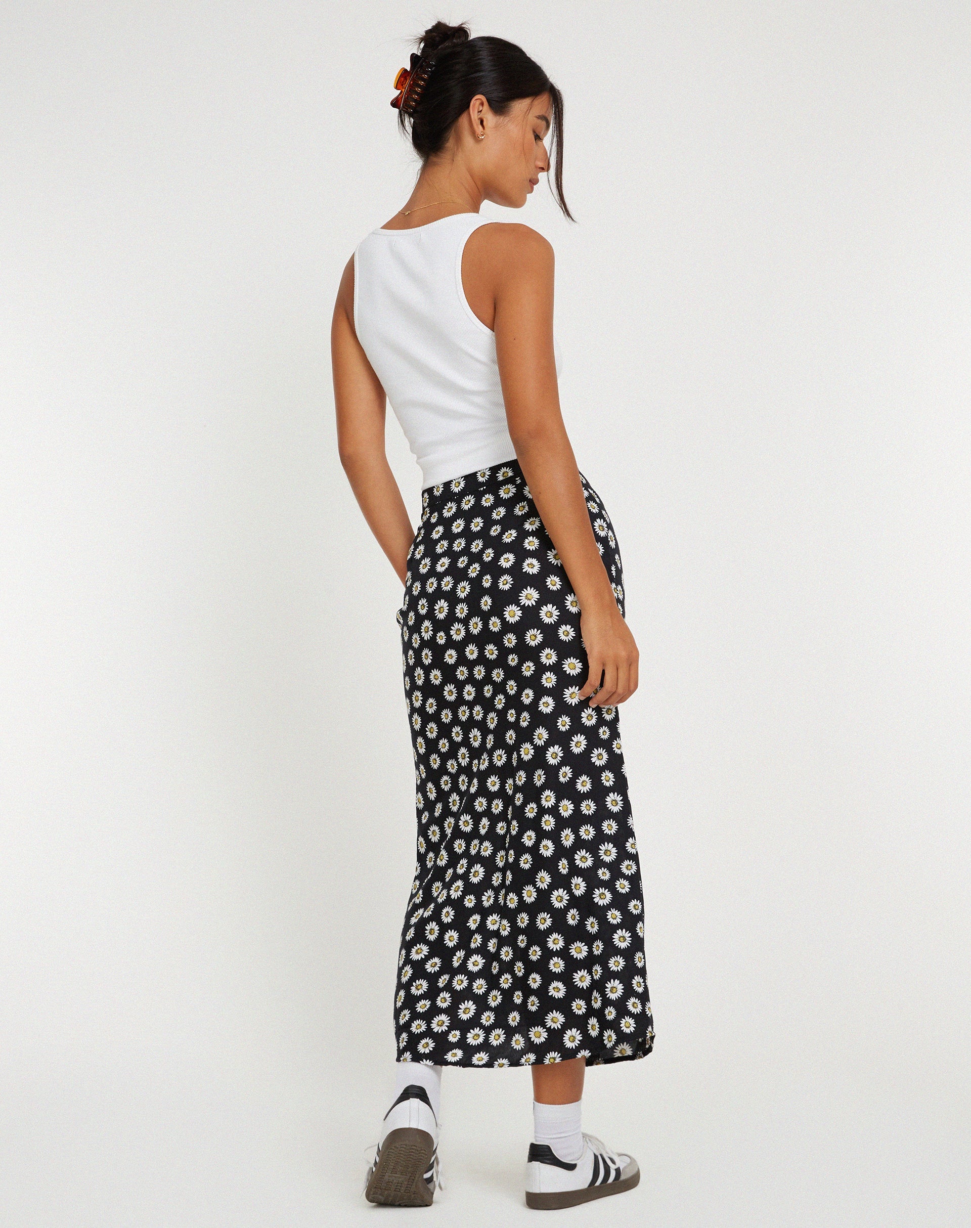 Black and Yellow Daisy Print Midi Skirt | Rima – motelrocks-com-eur