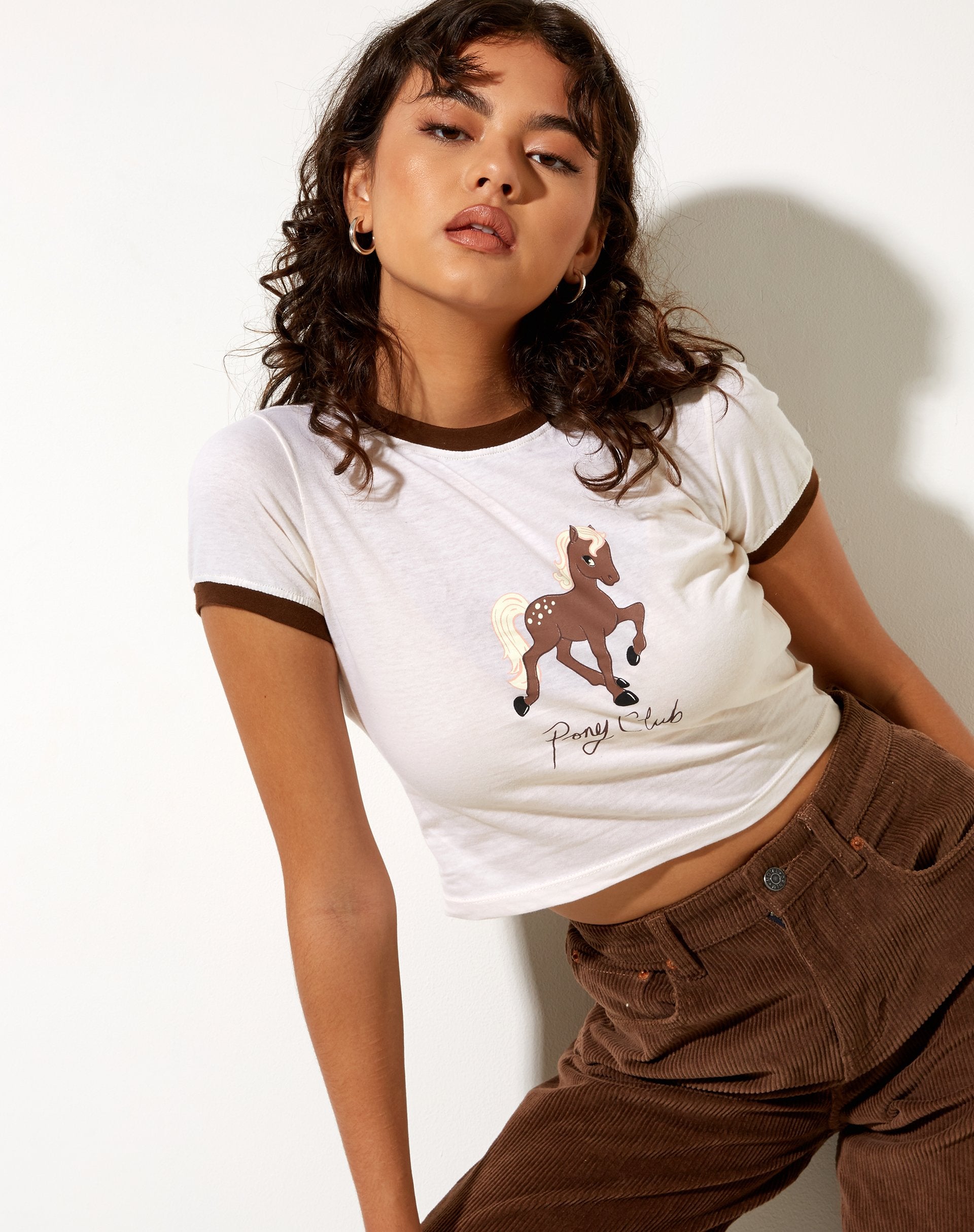 Image of Ringer Tee in Winter White Bind Cocoa Pony Club
